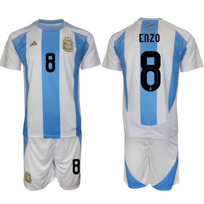 Men's Argentina #8 Enzo White/Blue 2024-25 Home Soccer Jersey Suit